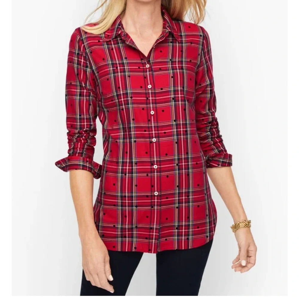 Talbots Classic Button Front Red Plaid Shirt - Sz M - Picture 8 of 8
